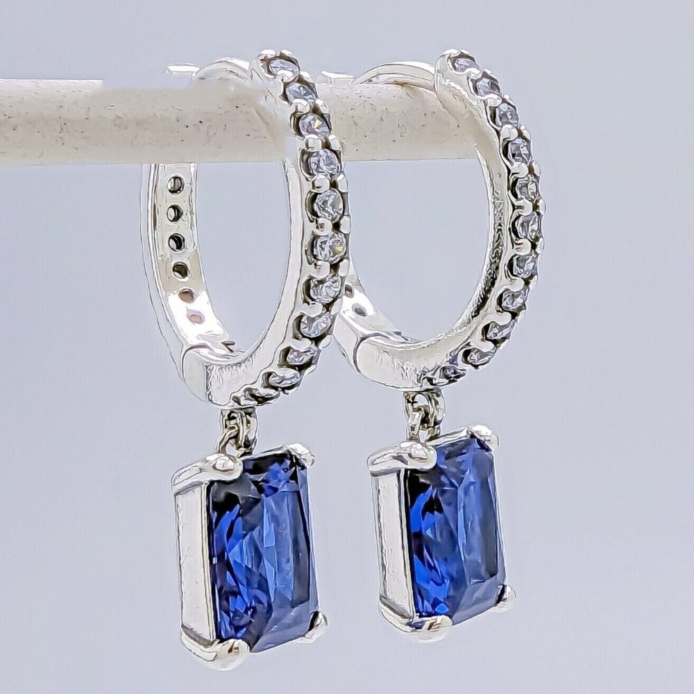 PANDORA Blue Rectangular Sparkling Hoop Earrings